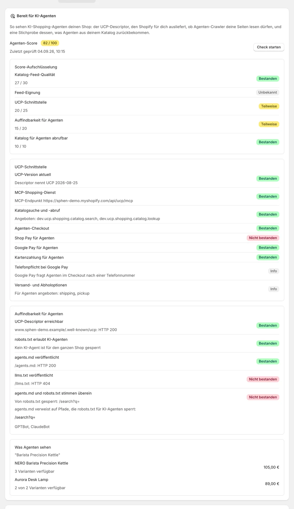 Agent-Readiness-Score mit den Prüfungen dahinter