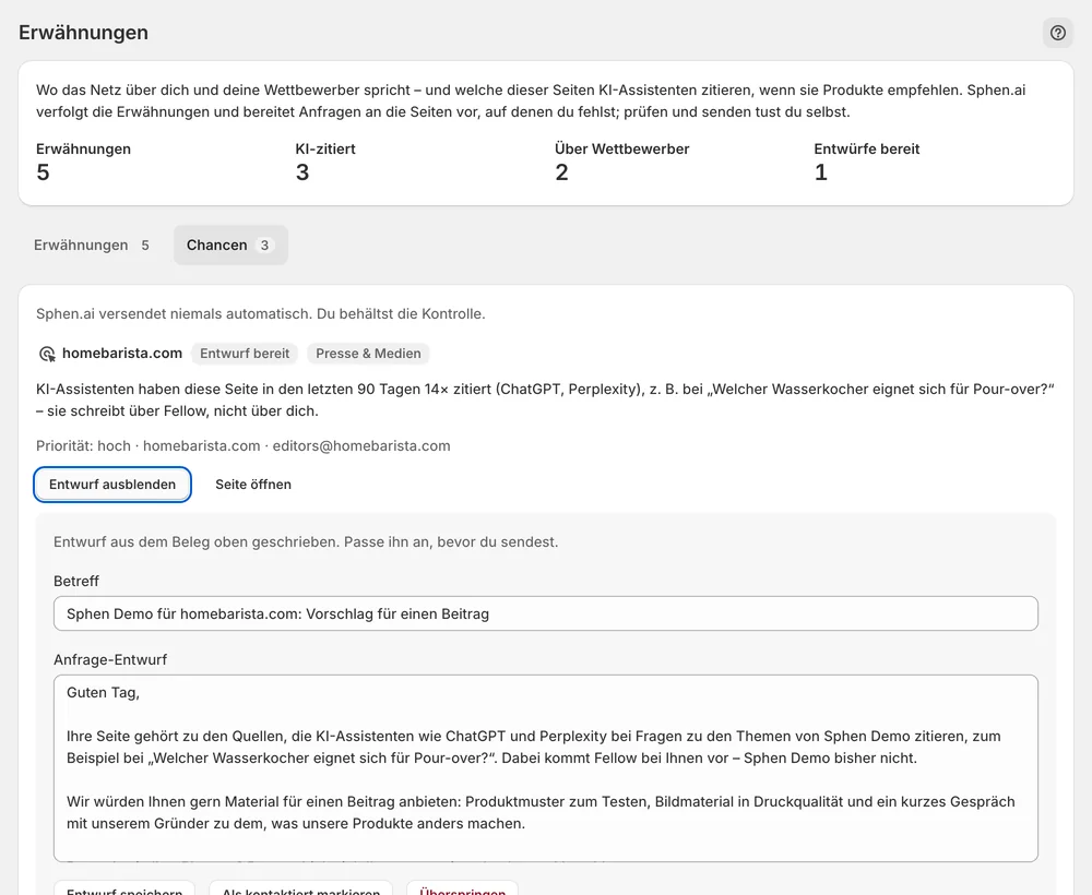 Ein Outreach-Entwurf aus der Evidenz