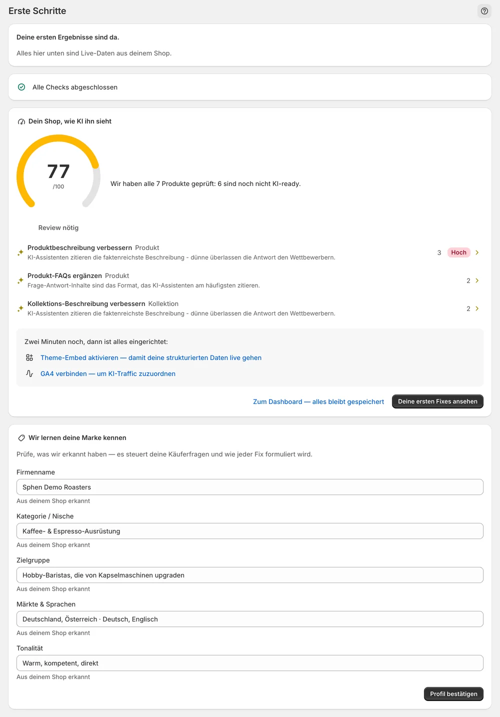 Readiness-Score 77 von 100 mit den wichtigsten Fixes
