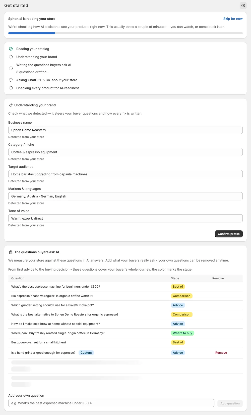 Brand profile detected from the store