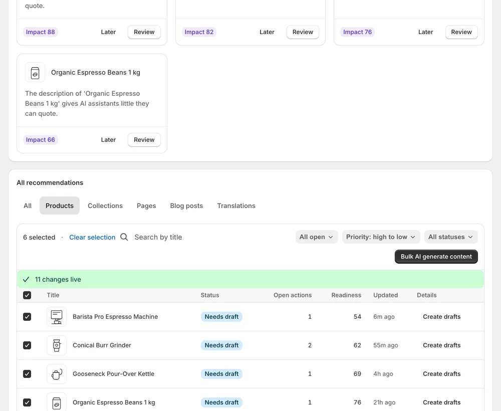 Bulk apply finished: changes live