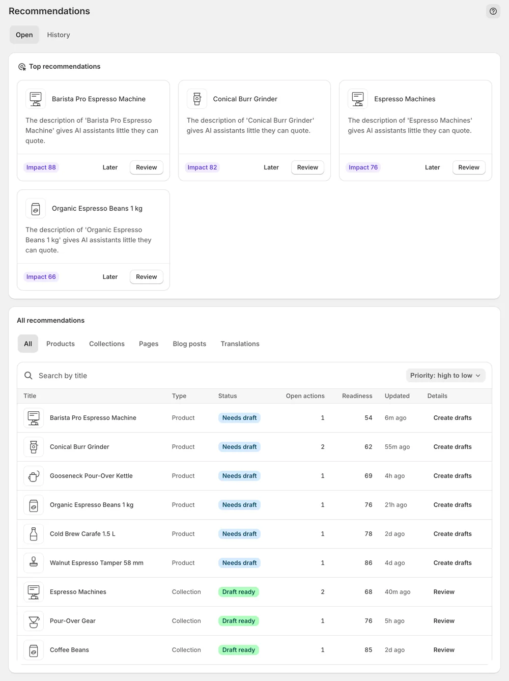 Top recommendations and the approval table