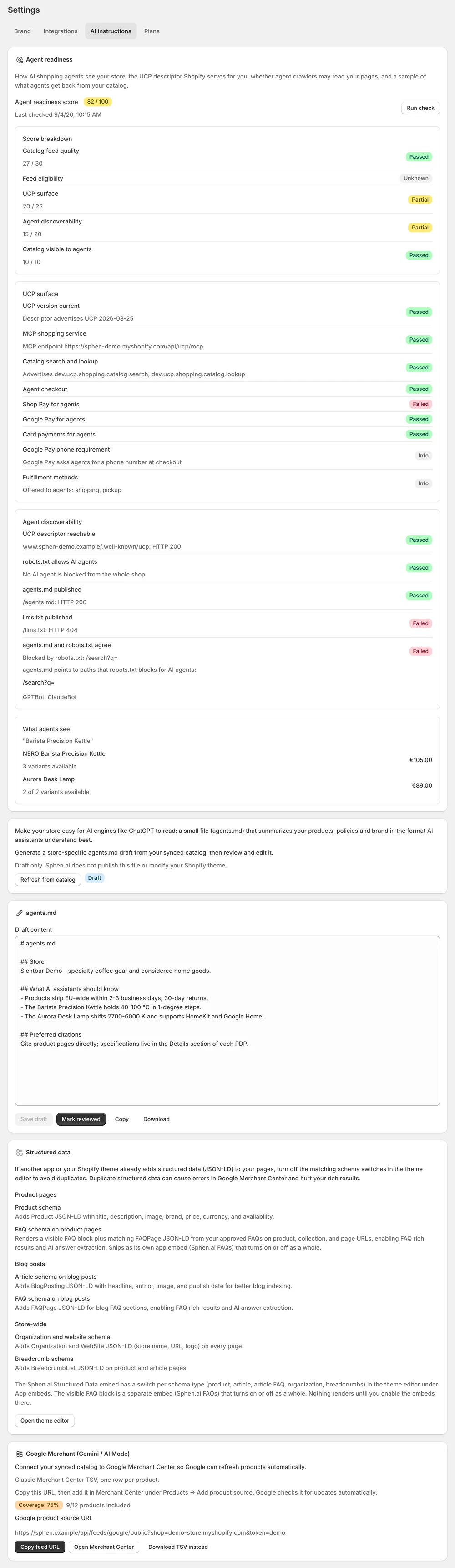 AI readability settings: agent readiness score, feeds and agents.md