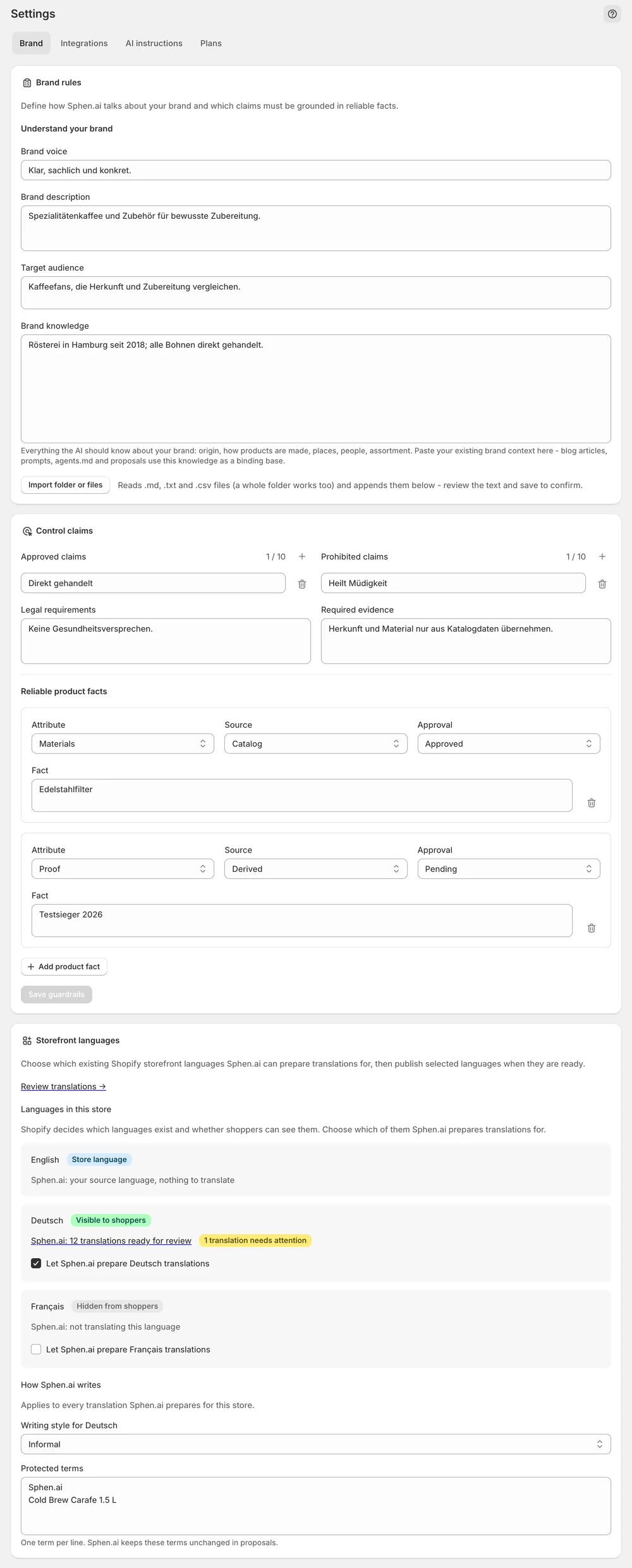 Brand settings: voice, audience and brand knowledge